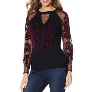 Coleen Lopez mesh sleeve and velvet sweater. Sz L